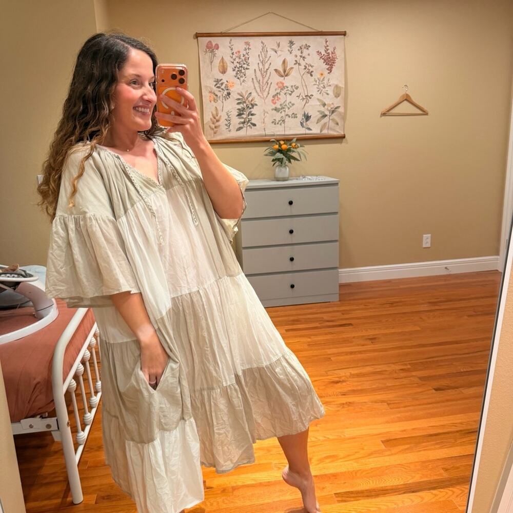 Tuckernuck Merlette Gray Cream Cotton Mini Dress Large